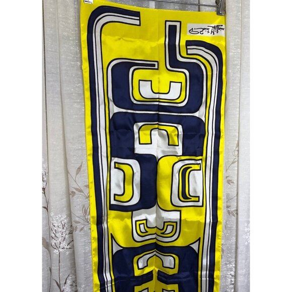 Vintage St. Hilaire Paris France Graphic Scarf Yellow Blue 14 x 54 Mod - Picture 7 of 8